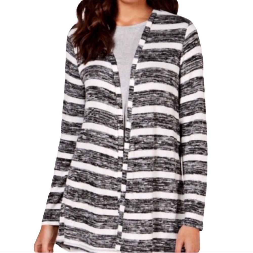 Black White Striped Lightweight Rayon Cardigan | XL